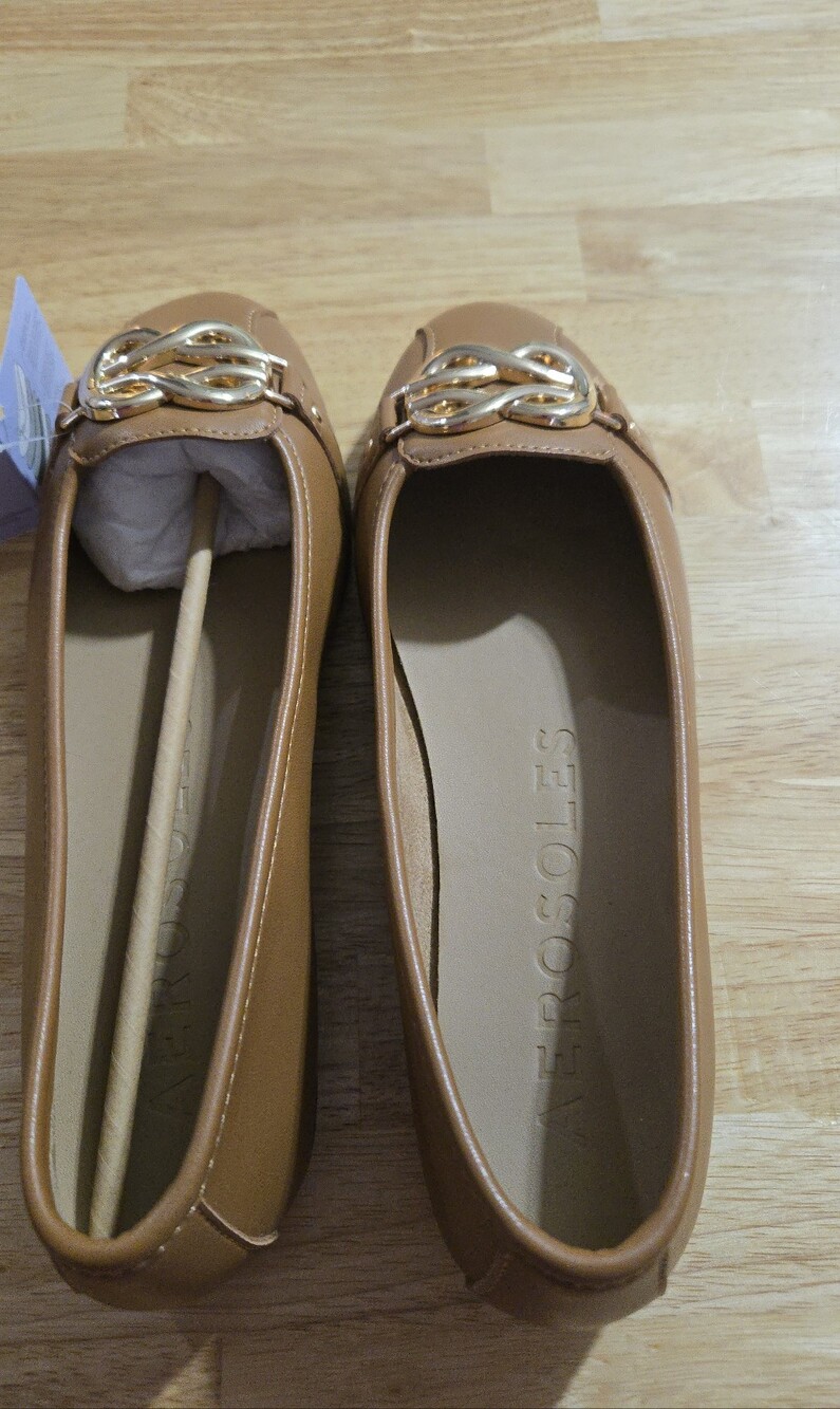 AEROSOLES Tan Chain-Detail Slip-On Ballet Flats